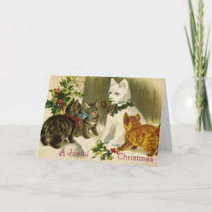 Vintage Christmas Kitty Cats Holiday Card