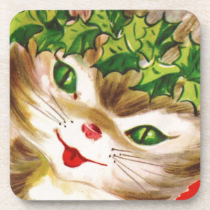vintage Christmas kitty Coaster