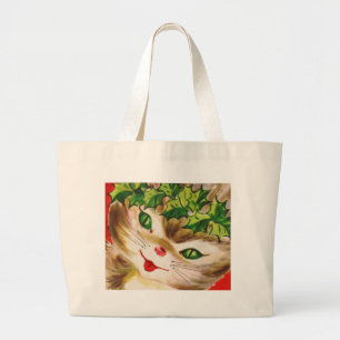 vintage Christmas kitty Large Tote Bag