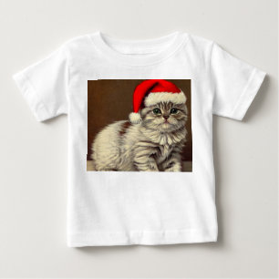 Vintage Christmas Kitty Wearing Santa Hat Baby T-Shirt
