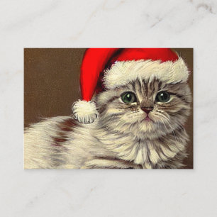 Vintage Christmas Kitty Wearing Santa Hat Enclosure Card