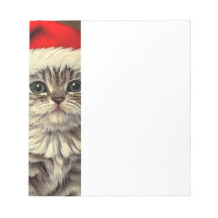 Vintage Christmas Kitty Wearing Santa Hat Notepad
