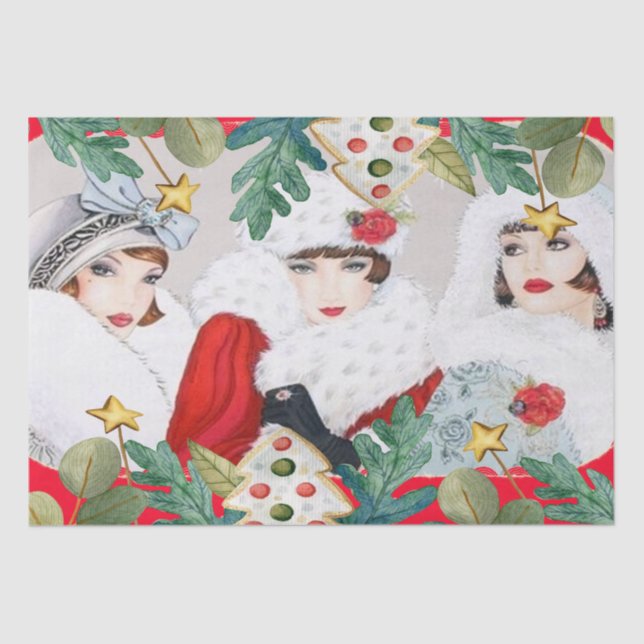 Vintage Christmas Ladies Decoupage Tissue Paper (Front)