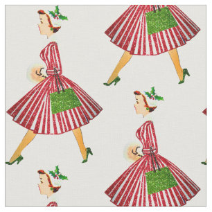 vintage christmas lady fabric