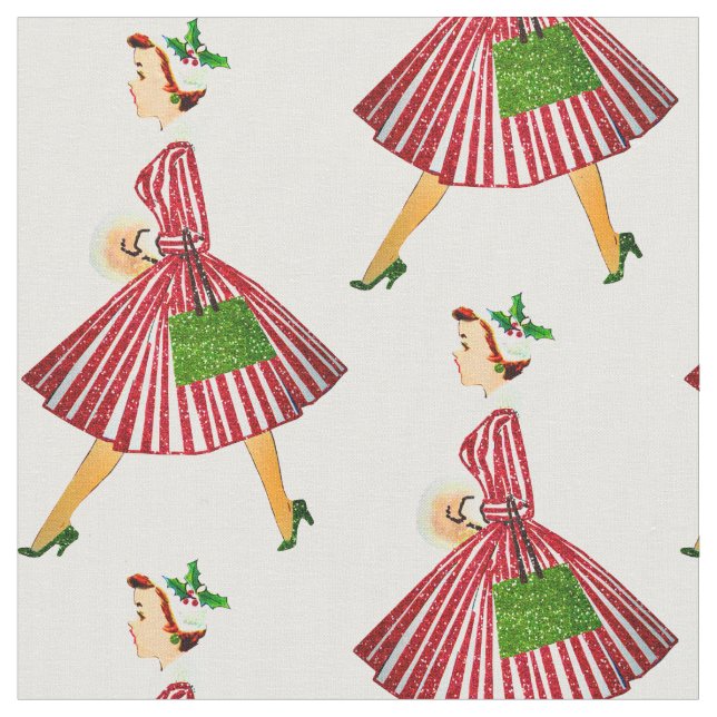 vintage christmas lady fabric (Close Up)