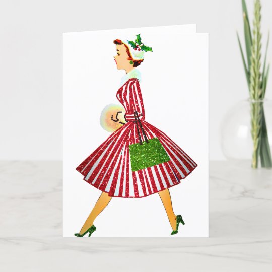 vintage christmas lady holiday card Zazzle.co.uk