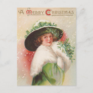 Vintage Christmas Lady Holiday postcard
