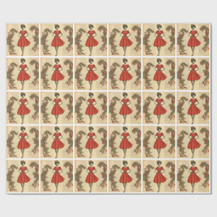 Vintage Christmas Lady in Red HolidayWrappingPaper Wrapping Paper