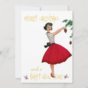 Vintage Christmas lady Merry Christmas greeting Holiday Card