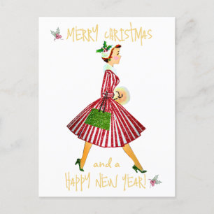 Vintage Christmas lady Merry Christmas greeting Postcard