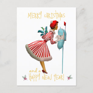 Vintage Christmas lady Merry Christmas greeting Postcard