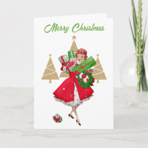Vintage Christmas Lady Merry Christmas Holiday Card
