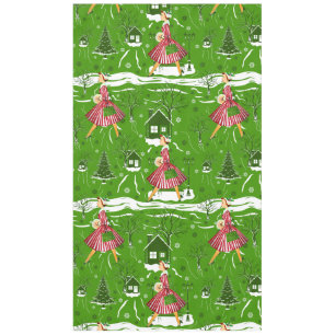 vintage christmas lady snowflakes 1950s tablecloth