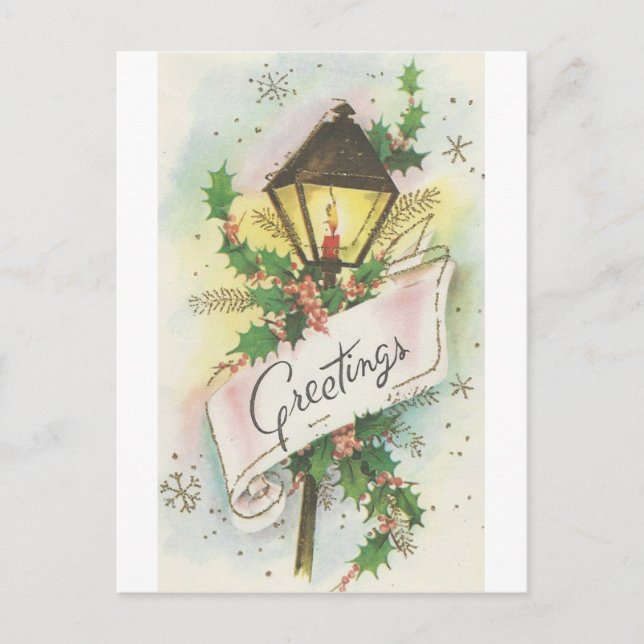 Vintage Christmas Lamp Post Holiday Postcard (Front)