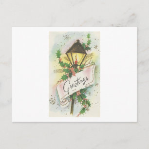 Vintage Christmas Lamp Post Holiday Postcard