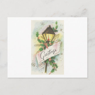 Vintage Christmas Lamp Post Holiday Postcard