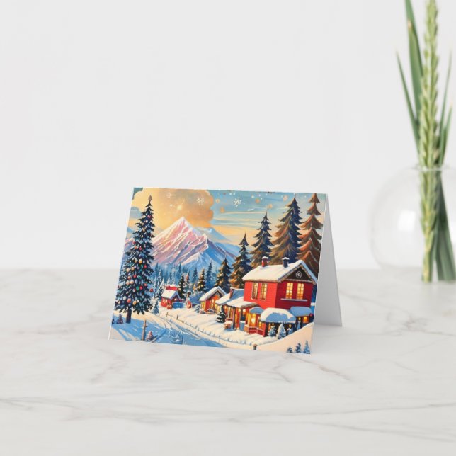vintage christmas landscape folded card  (Front)