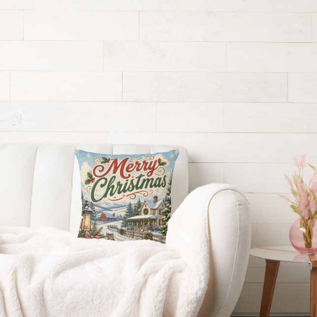 vintage christmas landscape pillow (Couch)
