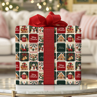 Vintage Christmas Landscape Snowman Custom Wrapping Paper