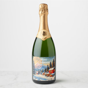 vintage christmas landscape sparkling wine label