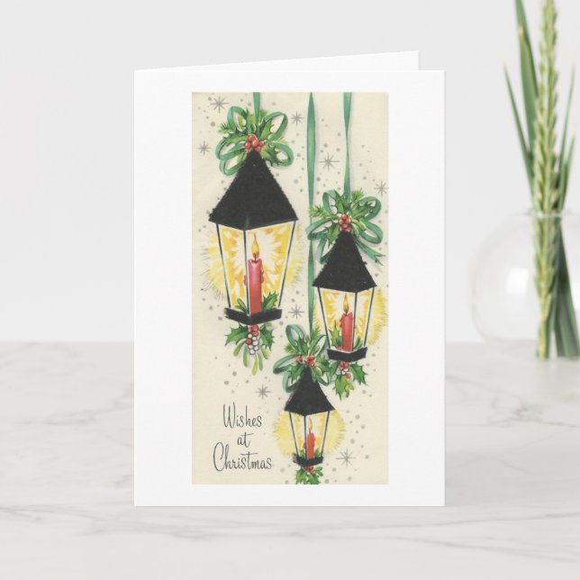Vintage Christmas Lanterns Holiday Card (Front)