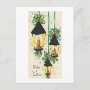 Vintage Christmas Lanterns Holiday Postcard