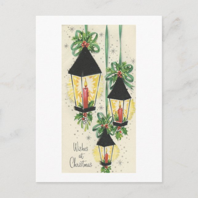 Vintage Christmas Lanterns Holiday Postcard (Front)