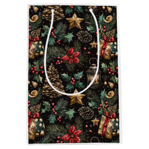 Vintage Christmas Lanterns Medium Gift Bag