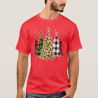 Vintage Christmas Leopard tree and Red Buffalo Pla T-Shirt