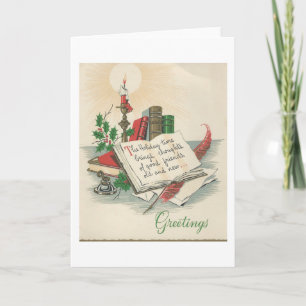 Vintage Christmas Letters And Books Holiday Card