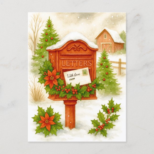 Vintage Christmas Letters Cozy Winter Postcard (Front)