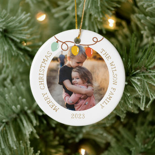 Vintage Christmas Light Ornament Family Photo 