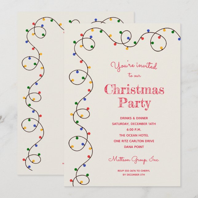 Vintage Christmas Light Strand Holiday Invitations (Front/Back)