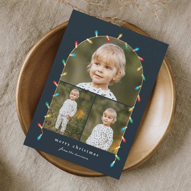 Vintage Christmas Lights 3 Photo Arch Holiday Card (Creator Uploaded)