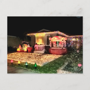 Vintage Christmas Lights and Decorations Holiday Postcard