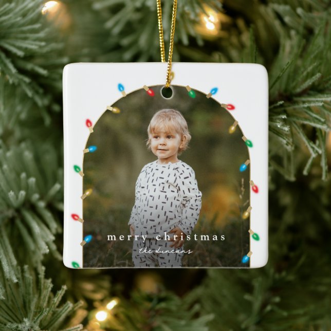 Vintage Christmas Lights Photo Arch Ceramic Ornament (Tree)