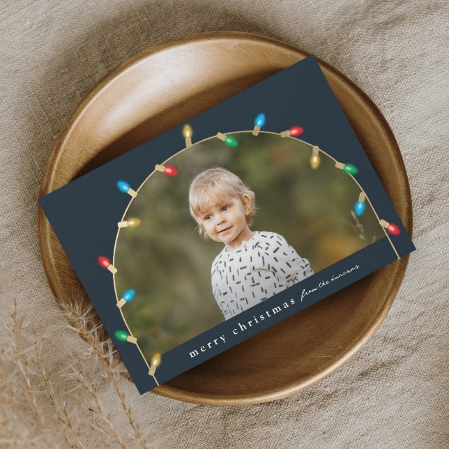 Vintage Christmas Lights Photo Arch Holiday Card (Elegant Arch Christmas Lights Photo Christmas Holiday Card.)