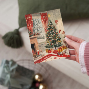 Vintage Christmas Living Room with Festive Home  Holiday Card