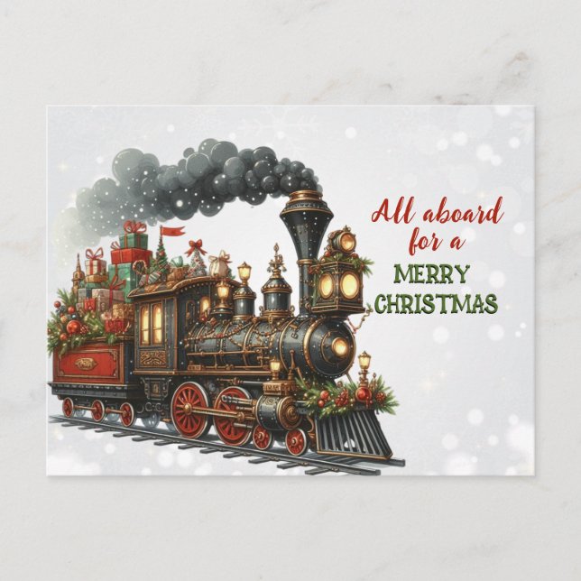 Vintage Christmas Locomotive Train Postcard (Front)