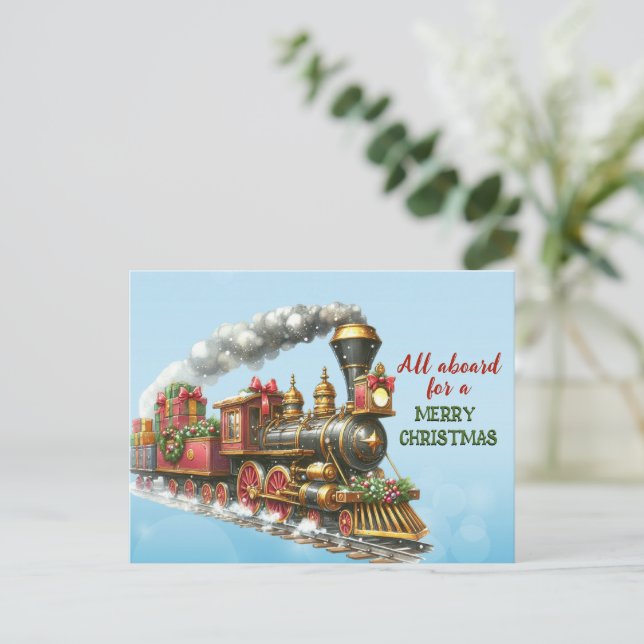 Vintage Christmas Locomotive Train Postcard (Standing Front)