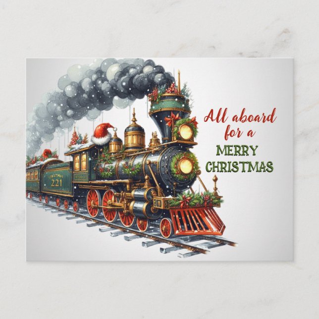 Vintage Christmas Locomotive Train Postcard (Front)