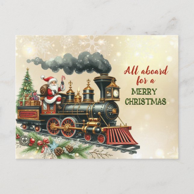 Vintage Christmas Locomotive Train Postcard (Front)