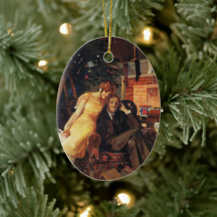 Vintage Christmas, Love and Romance Couple Ceramic Tree Decoration