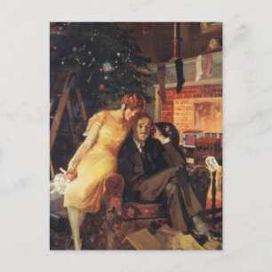 Vintage Christmas, Love and Romance Couple Holiday Postcard