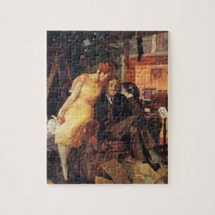 Vintage Christmas, Love and Romance Couple Jigsaw Puzzle