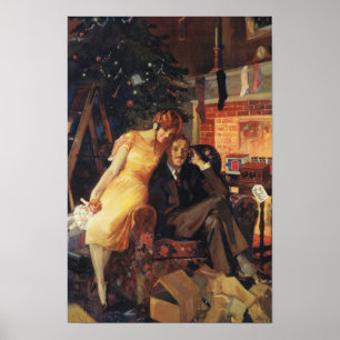 Vintage Christmas, Love and Romance Couple Poster