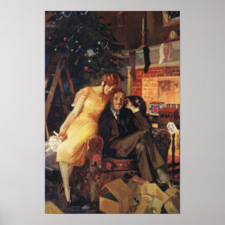 Vintage Christmas, Love and Romance Couple Poster