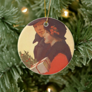 Vintage Christmas, Love and Romance Gift Shopping Ceramic Tree Decoration