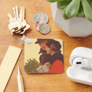 Vintage Christmas, Love and Romance Gift Shopping Key Ring