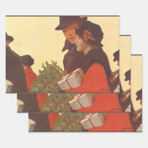 Vintage Christmas, Love and Romance Gift Shopping Wrapping Paper Sheet